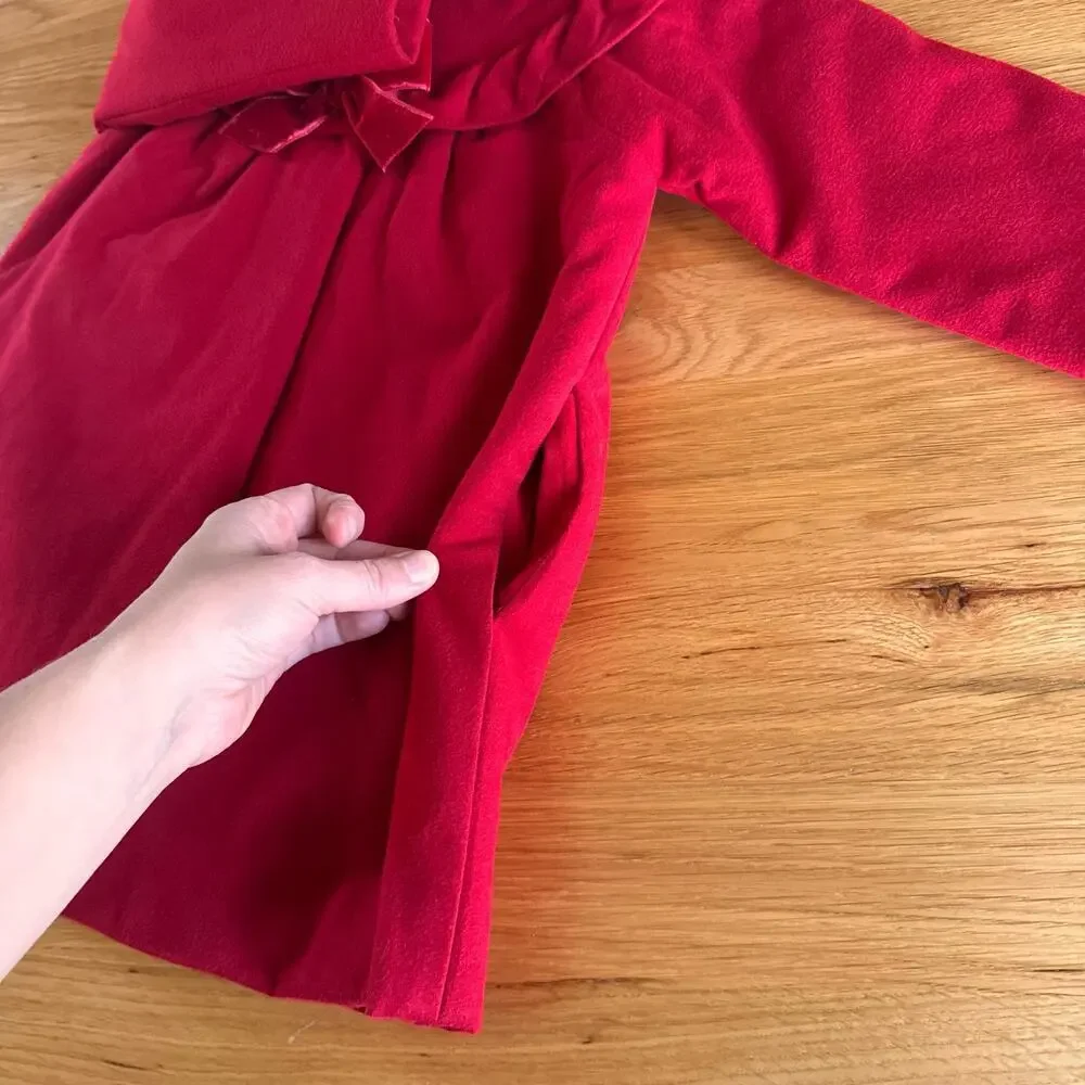 Patachou Girls Red Ruffle Collar Bow Detail Dress Coat Size 3Y